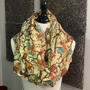 Yellow multicolored owl scarf